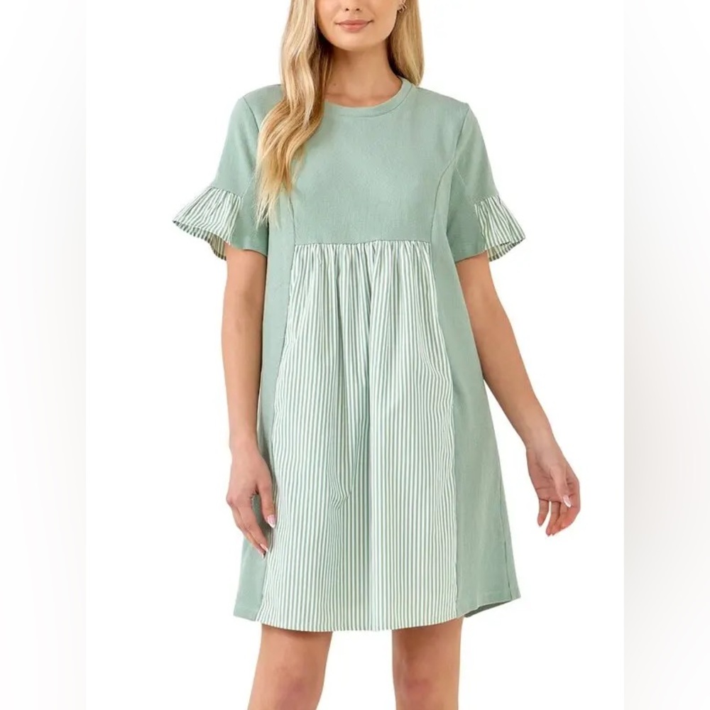 ENGLISH FACTORY
Knit Stripe Woven Mixed Dress sage size small